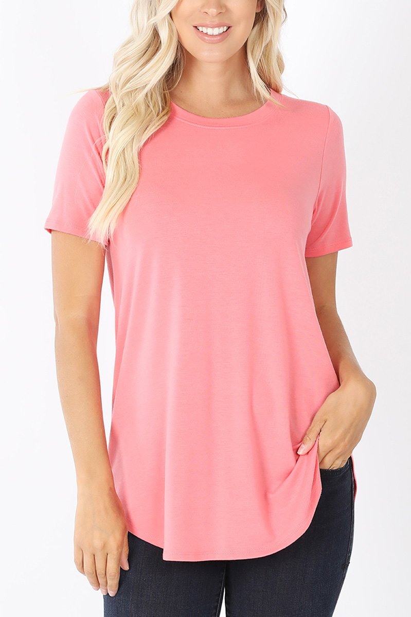 Riah Fashion - Short Sleeved Round Neck Boyfriend Tunic - 3 COLORS -