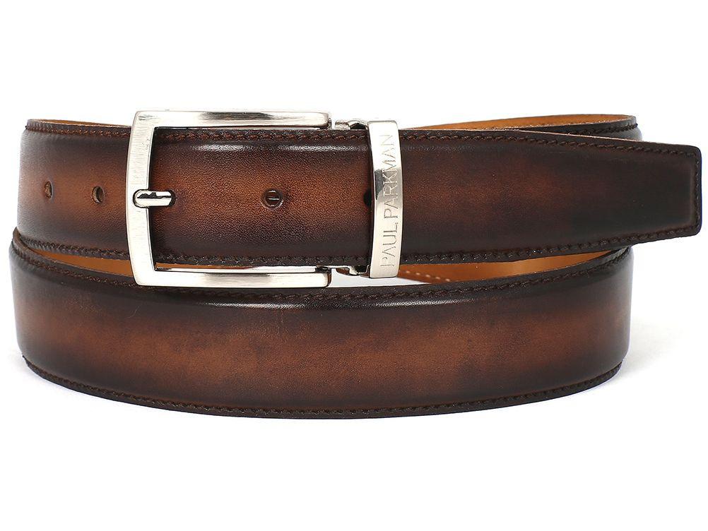 PAUL PARKMAN - Men's Leather Belt Hand-Painted Brown and Camel -