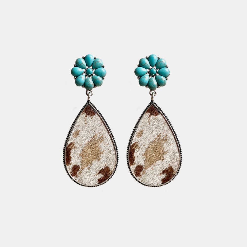 Turquoise Flower Teardrop Earrings - T - 7 STYLES -