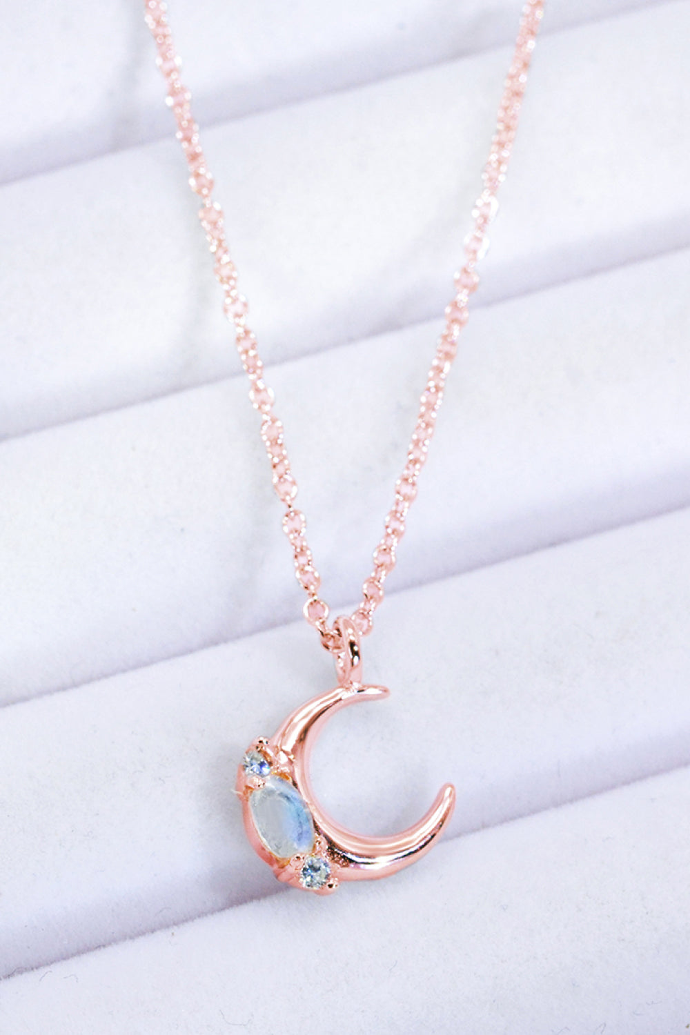 Natural Moonstone Moon Pendant Necklace - T - 2 FINISHES -