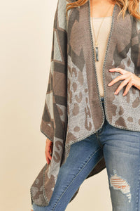 Thumbnail for Riah Fashion - Chevron Leopard Open Front Kimono - 1 COLOR -