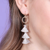 Thumbnail for Three Drop Tassel With Metal Hook Earrings - 11 COLORS -