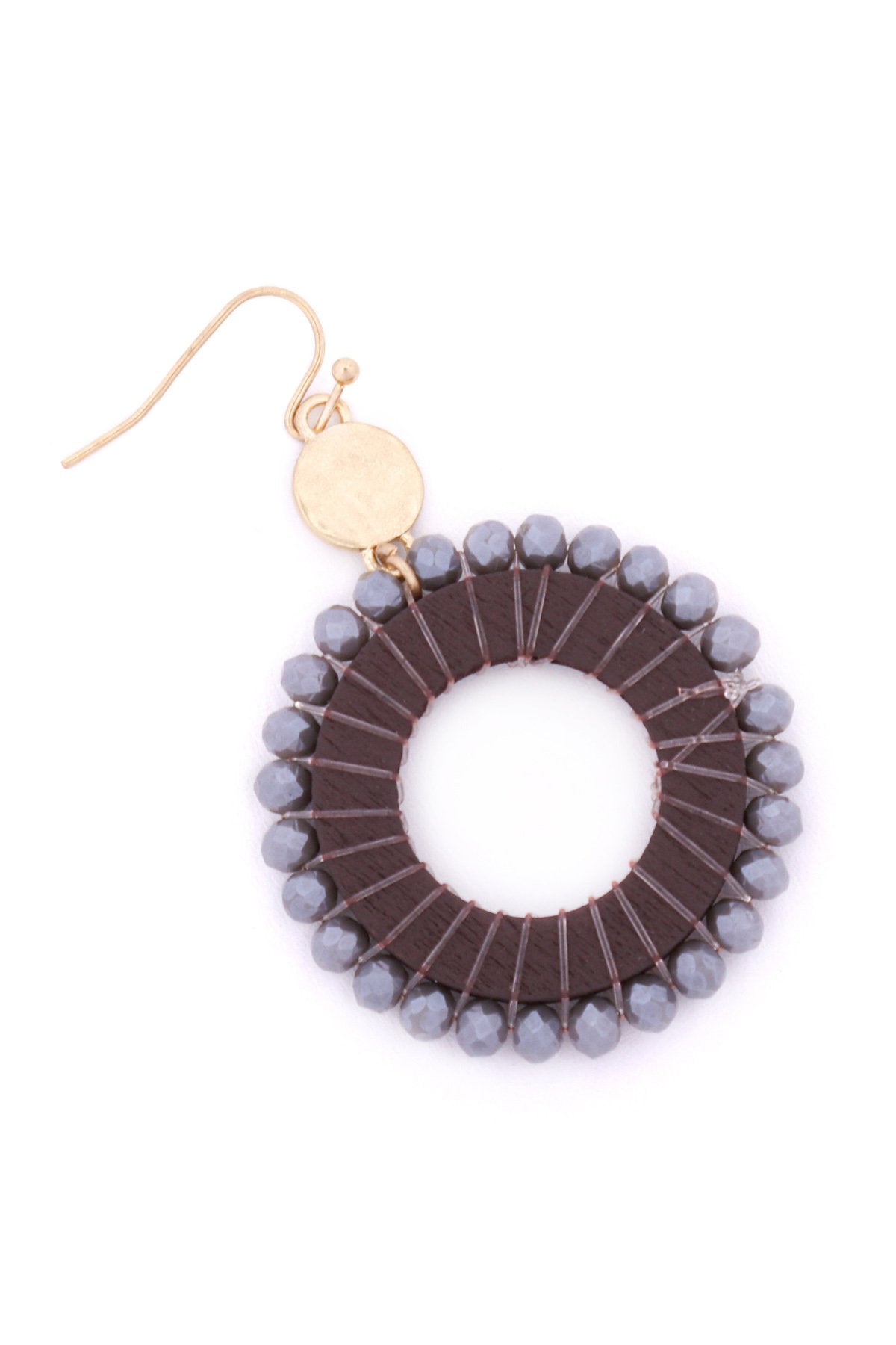 Riah Fashion - Glass Beaded Wood Hoop Drop Earrings - 4 COLORS