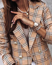 Thumbnail for Winter Clothes Casual Plaid - Ladies Coat Slim Work Office Womens Blazer Jacket  - 2 PLAIDS -