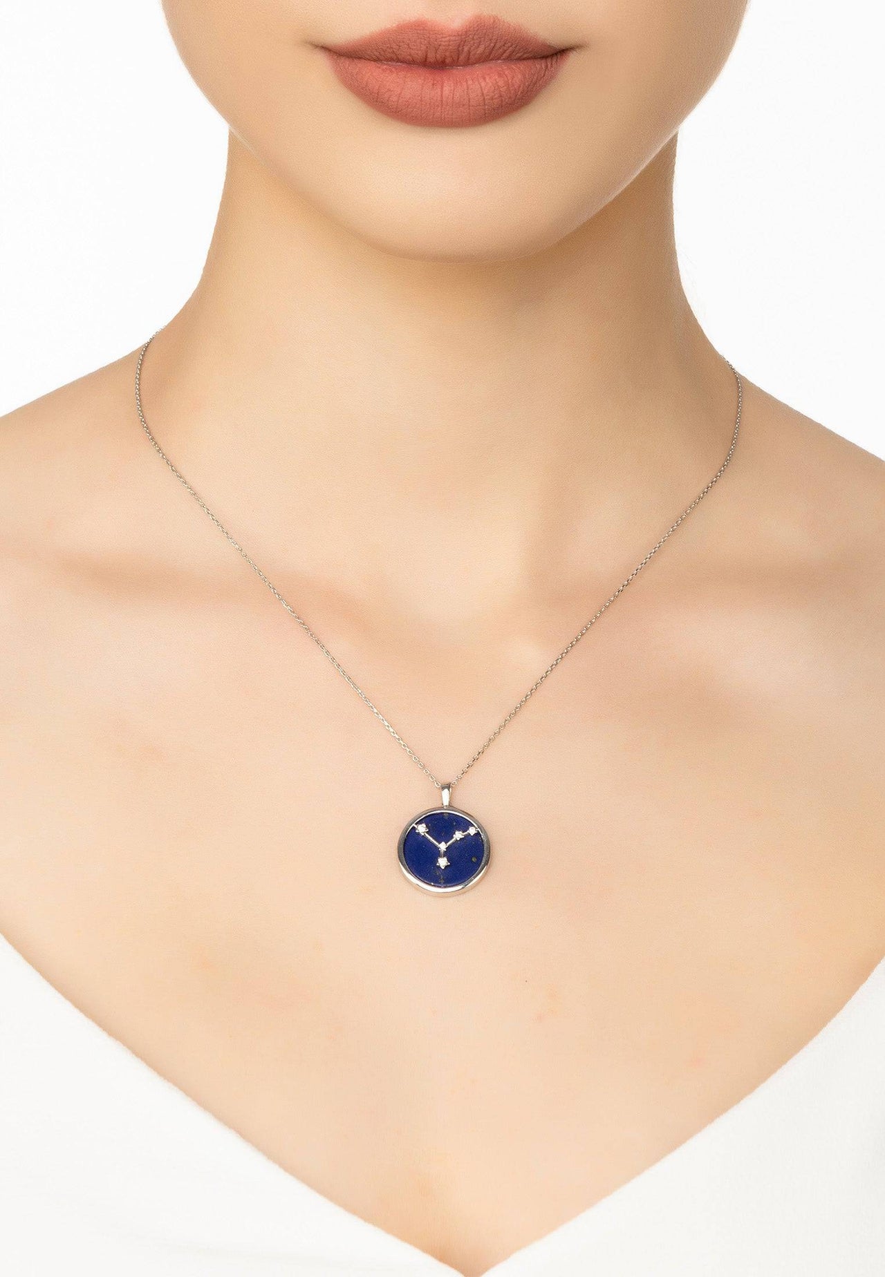 Zodiac Lapis Lazuli Gemstone Star Constellation Pendant Necklace Silver Cancer -