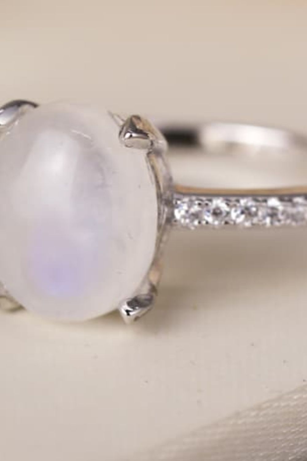 Natural Moonstone 925 Sterling Silver Side Stone Ring - T - SIZES 6 THRU 9 -