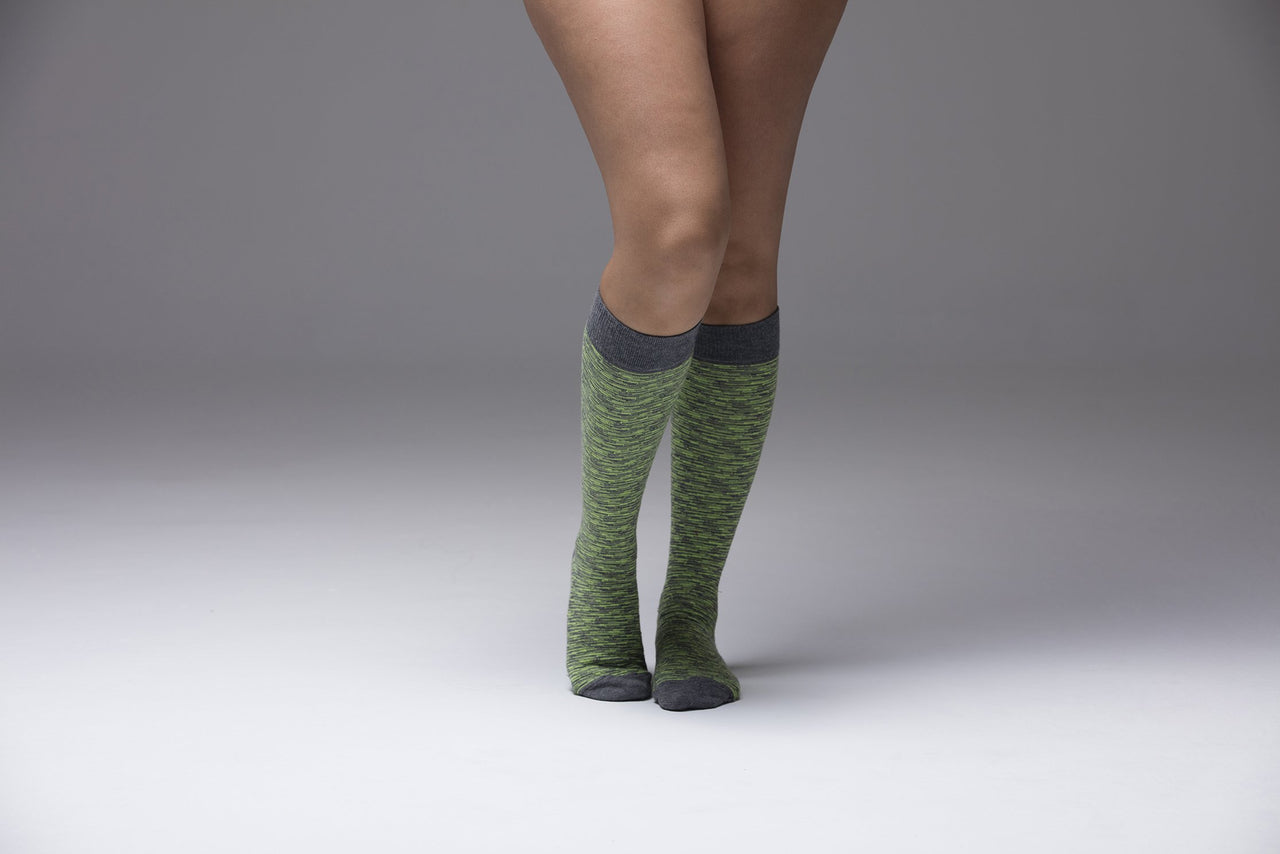 Women's Lime Grizzled Stripe Knee High Socks - 1 COLOR -