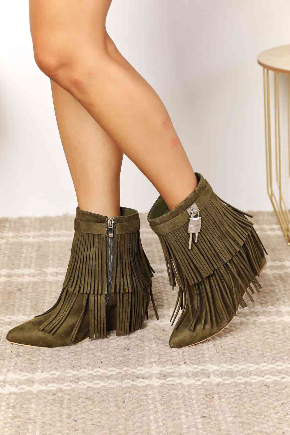 Faux Suede Legend Women's Tassel Wedge Heel Ankle Booties - T - 1 COLOR -