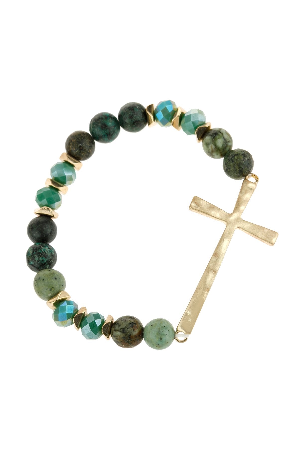 Riah Fashion - Mix Beads Hammered Cross Bracelet - 9 COLORS -