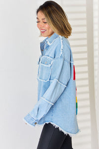 Thumbnail for PEACE Raw Hem Dropped Shoulder Denim Top - T - 2 COLORS -