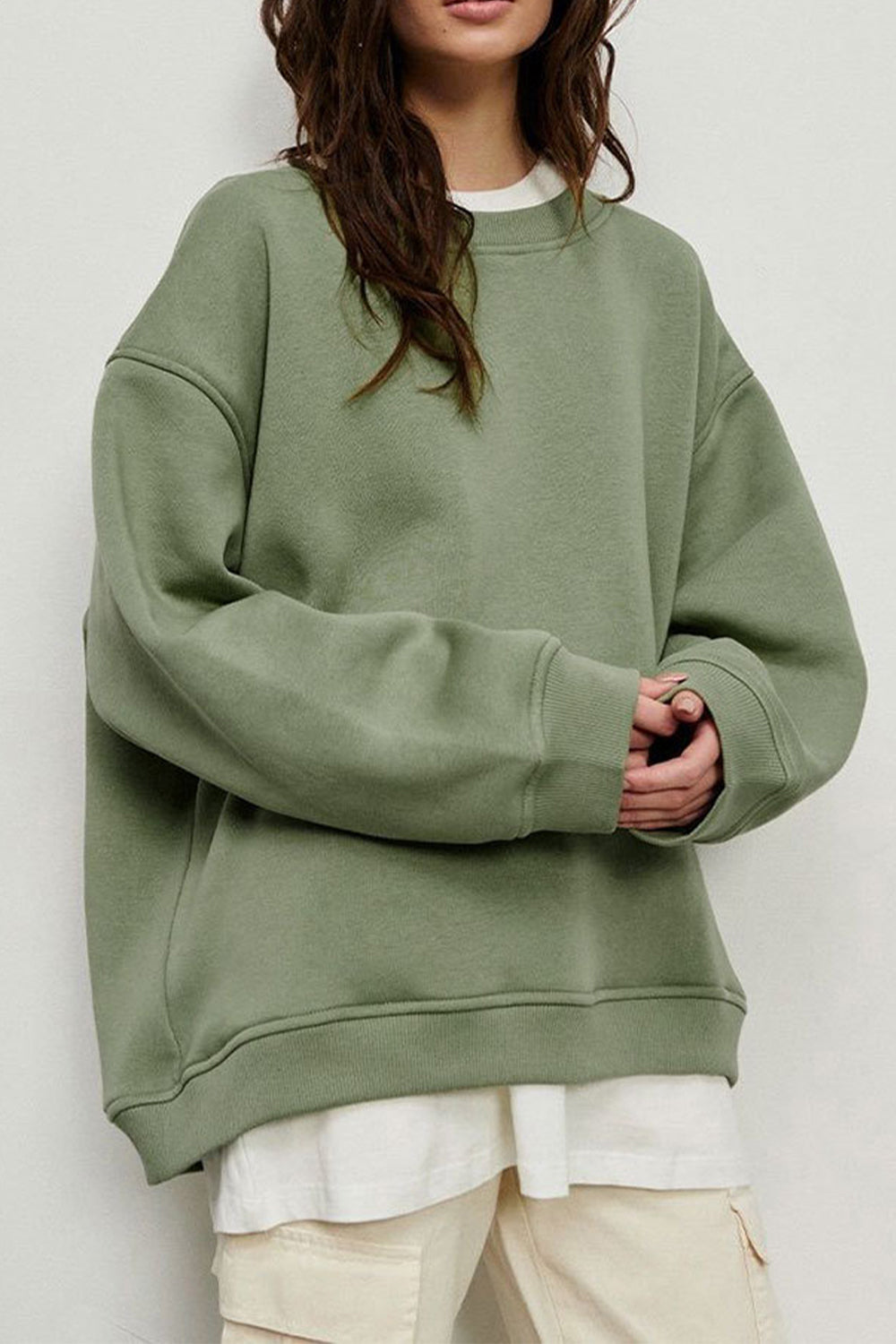 Oversize Round Neck Dropped Shoulder Sweatshirt - T - 10 COLORS -