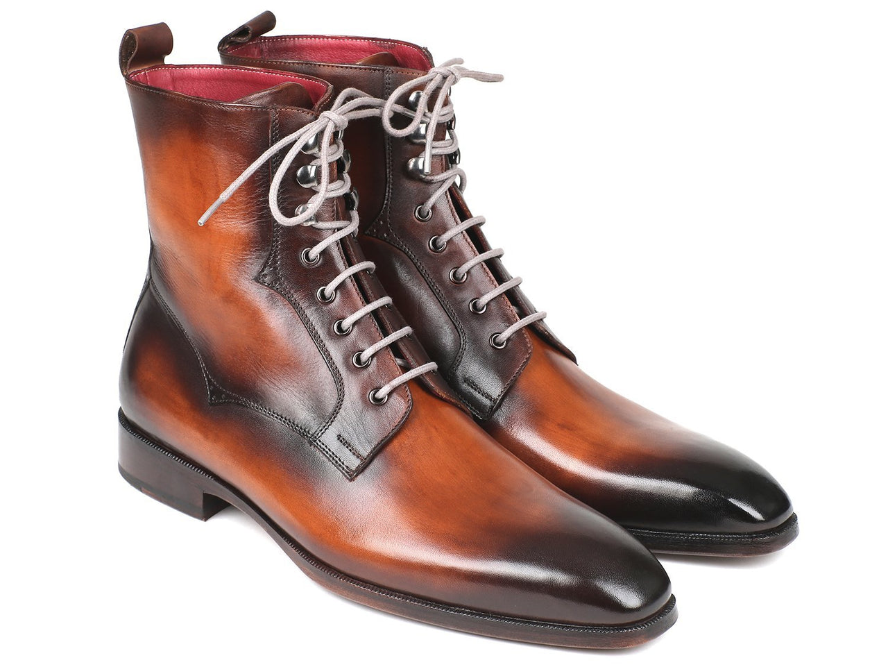 Paul Parkman - Men's Brown Burnished Leather Lace-Up Boots -