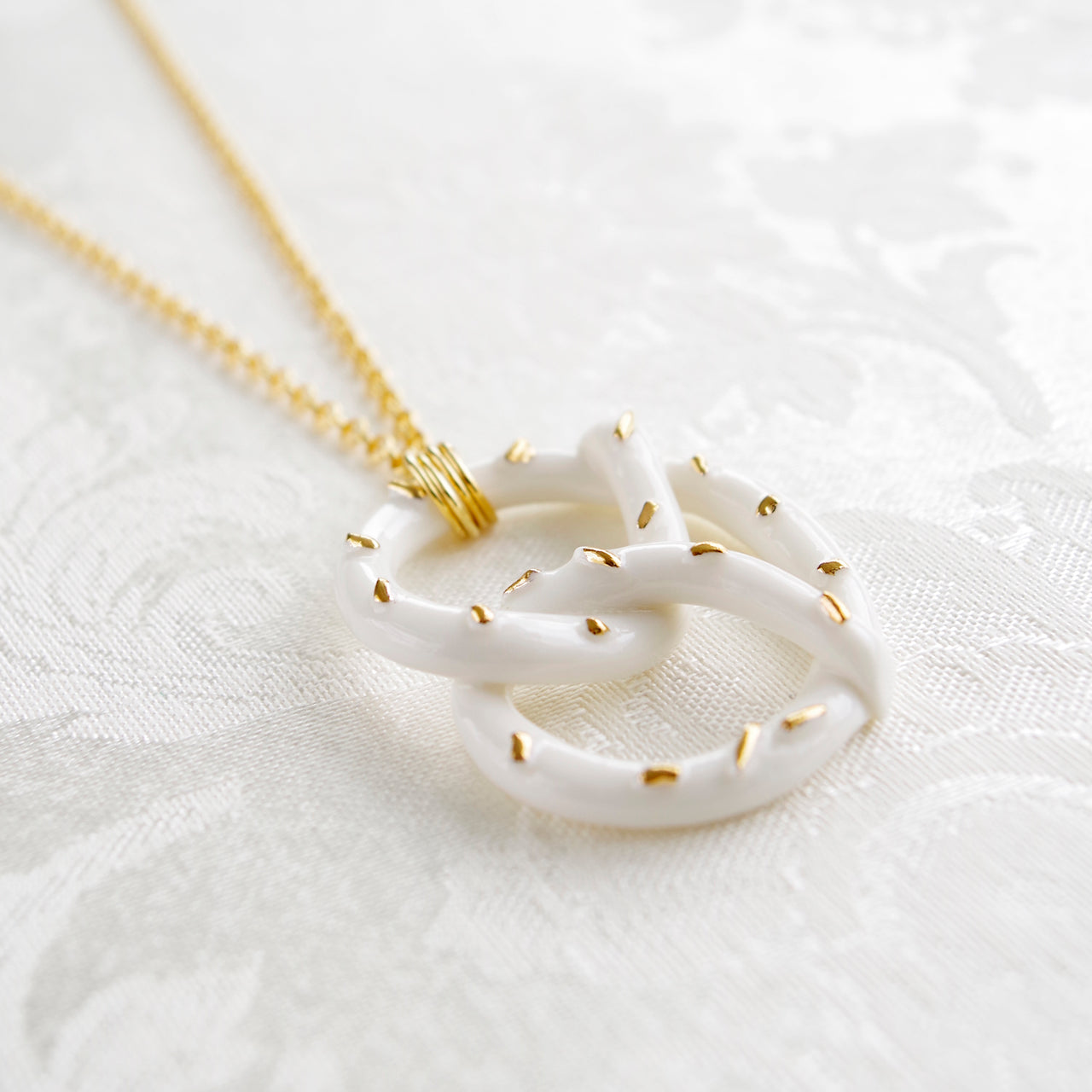 Golden Salted Porcelain Pretzel Pendant Necklace -