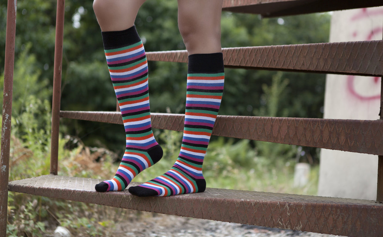 Women's Blackish Stripe Knee High Socks - 1 COLOR-