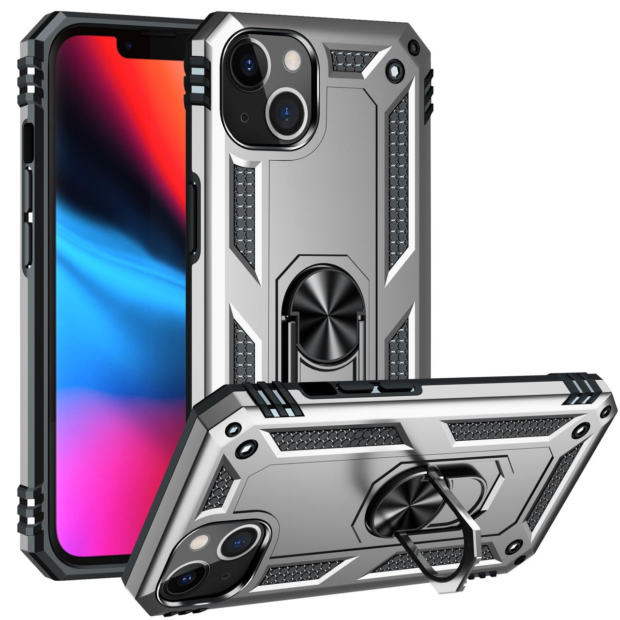 Savoy - iPhone 13  Case With Kickstand, Heavy Duty Military Grade Protection Phone Case, Built-In 360° Rotate Ring Stand, Shockproof - 1 COLOR -