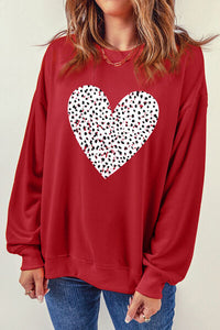 Thumbnail for Heart Round Neck Dropped Shoulder Sweatshirt - T - 1 COLOR -