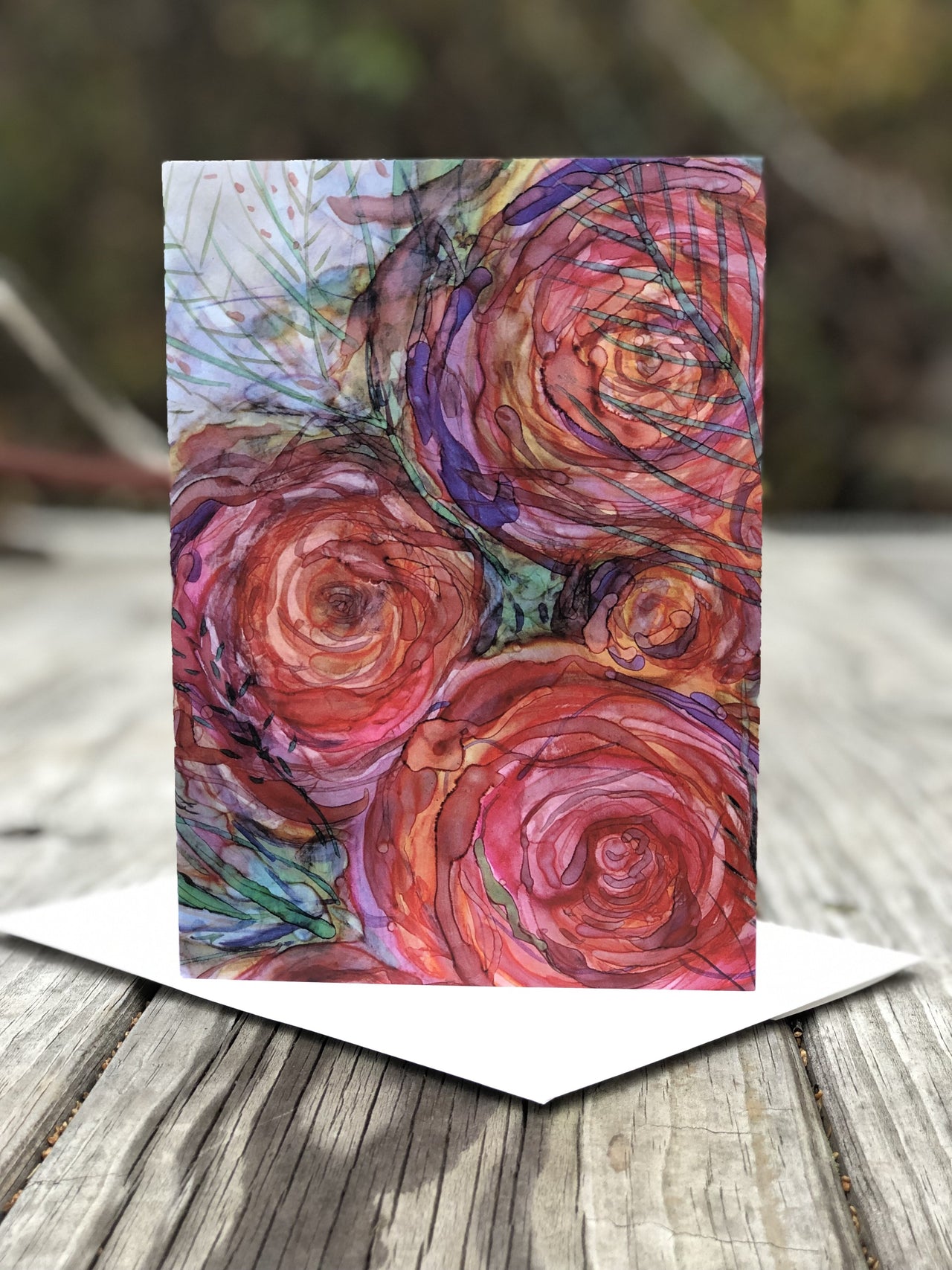 Pink Roses : Greeting Card - 5"X7" - 1 OR SET(6) -