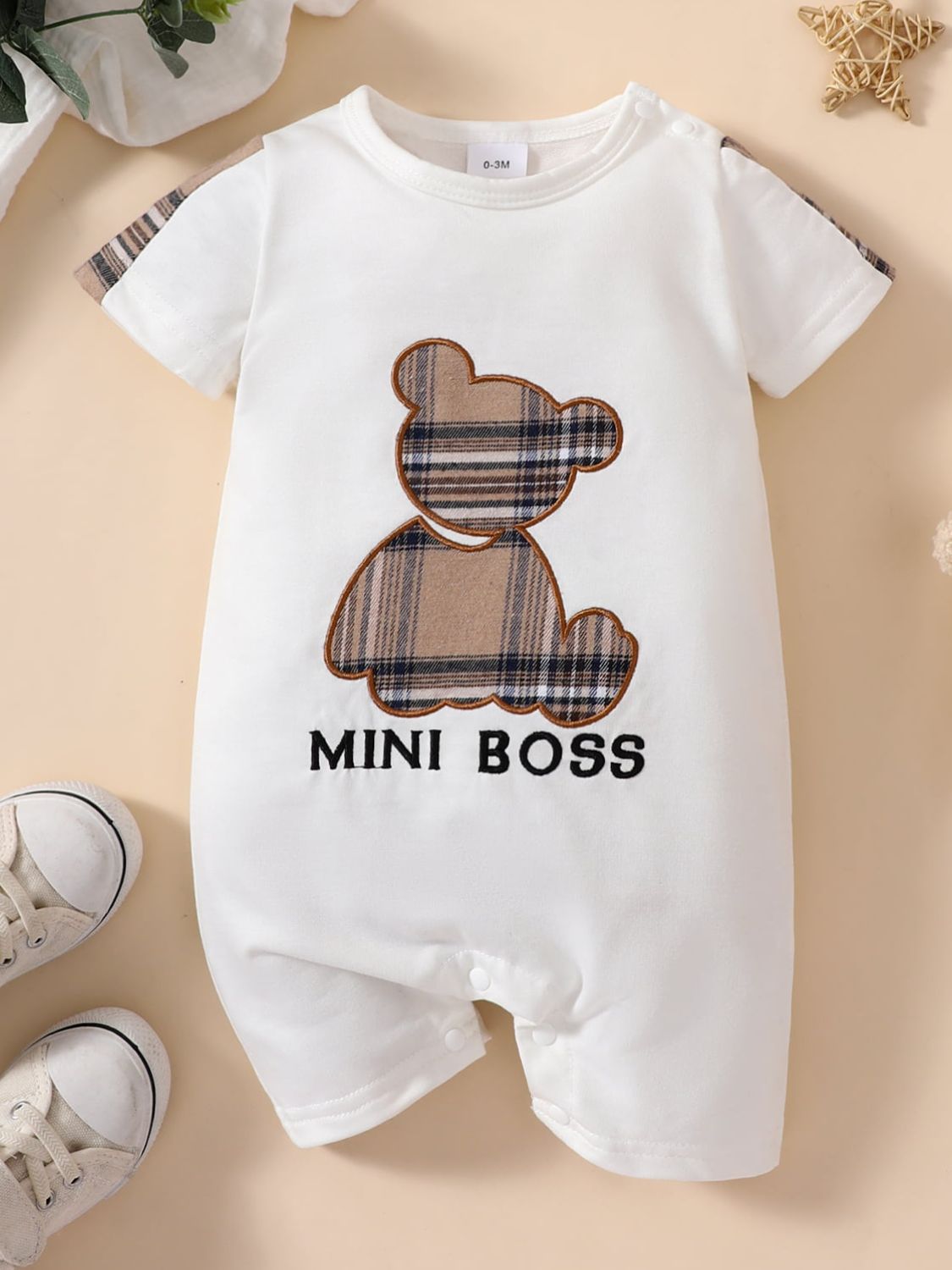 Baby MINI BOSS Bear Graphic Short Sleeve Jumpsuit - T - 5 SIZES - 1 COLOR -