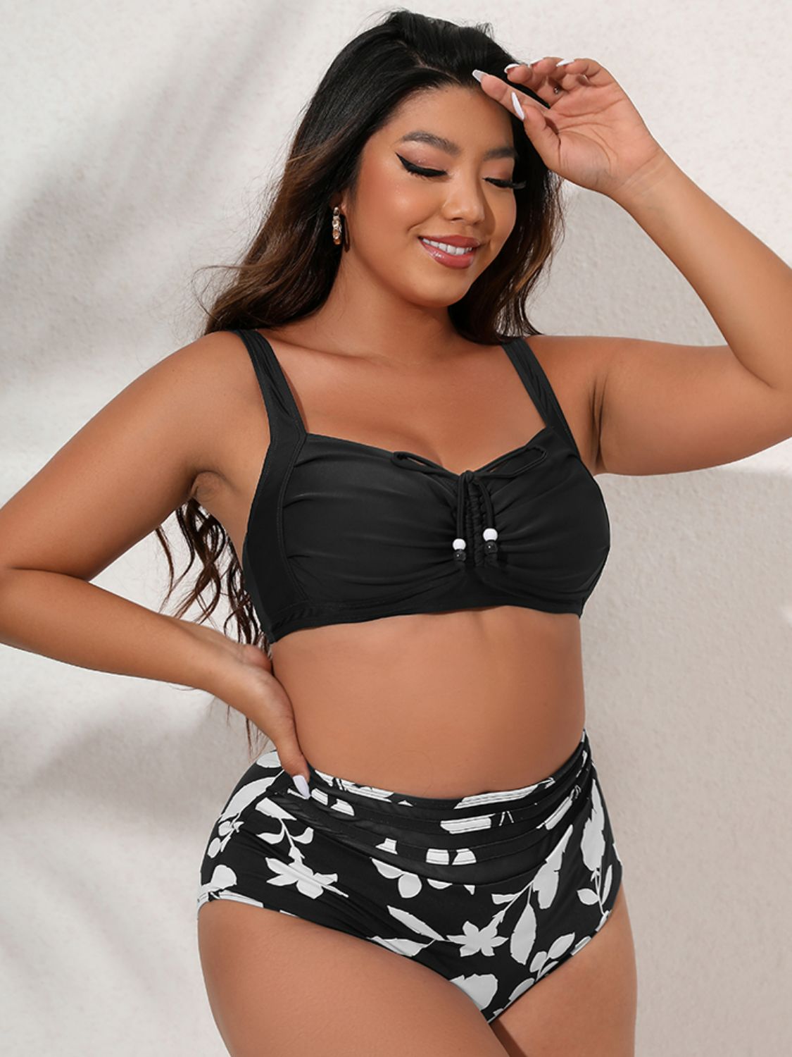 Plus Size Printed Gathered Detail Bikini Set - 2 PCS. - T - 2 PATTERN COLORS -