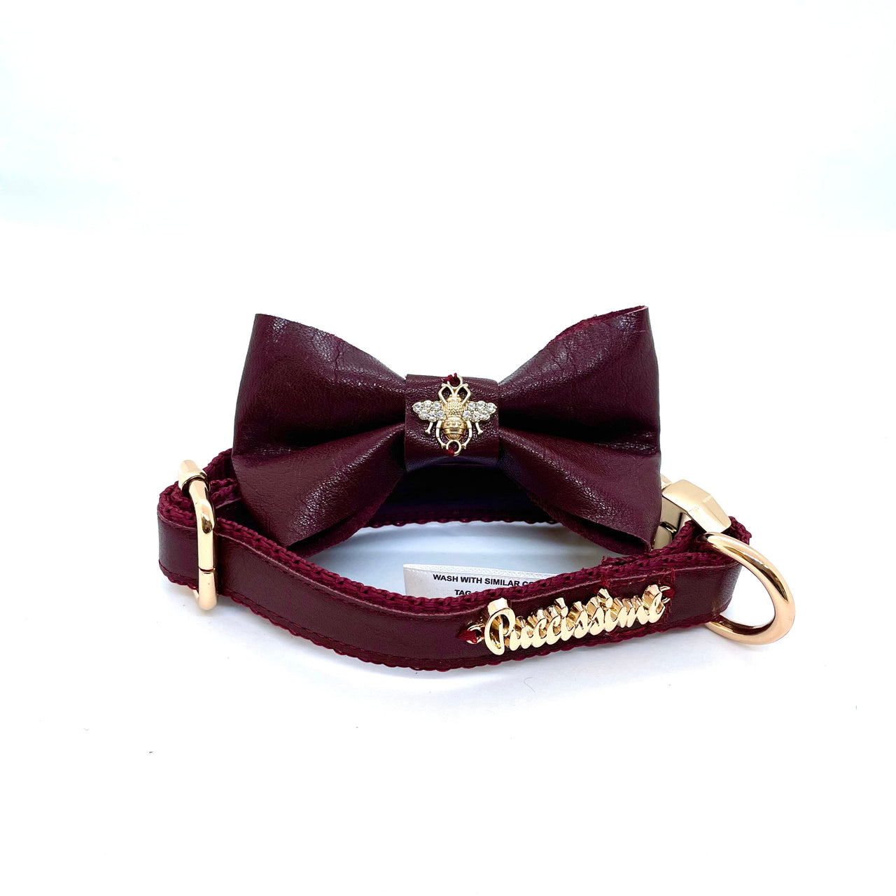 Puccissime - Red Wine Collar, Bow Tie and Leash - 3 PCS. - 4 SIZES -