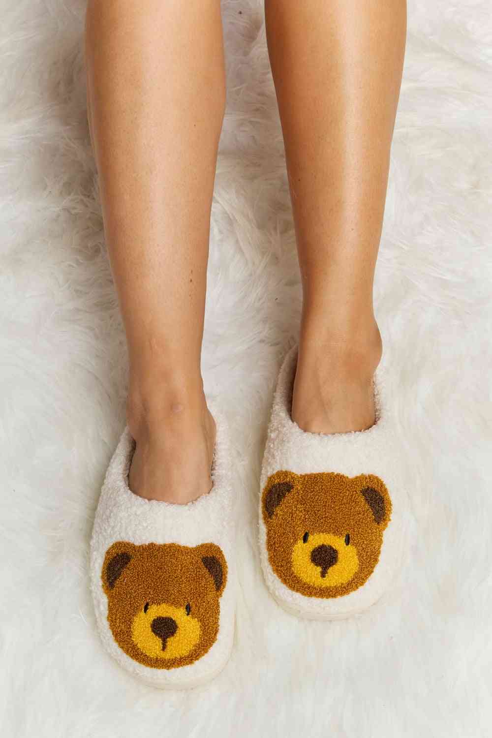 Melody Teddy Bear Print Plush Slide Slippers - T - 6 COLORS -