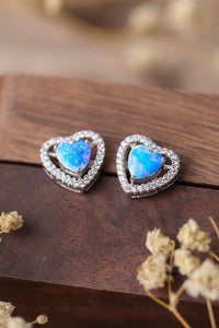 Thumbnail for 925 Sterling Silver Opal Heart Stud Earrings - T - 2 COLORS -