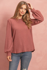 Thumbnail for Riah Fashion - Puff Sleeved Waffle Top - 9 COLORS -