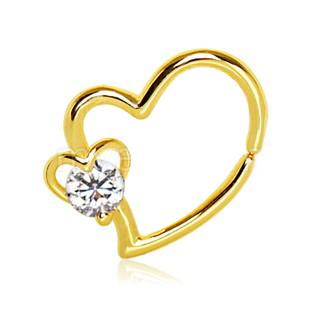 Gold Heart Cartilage Earring With Jeweled Heart -