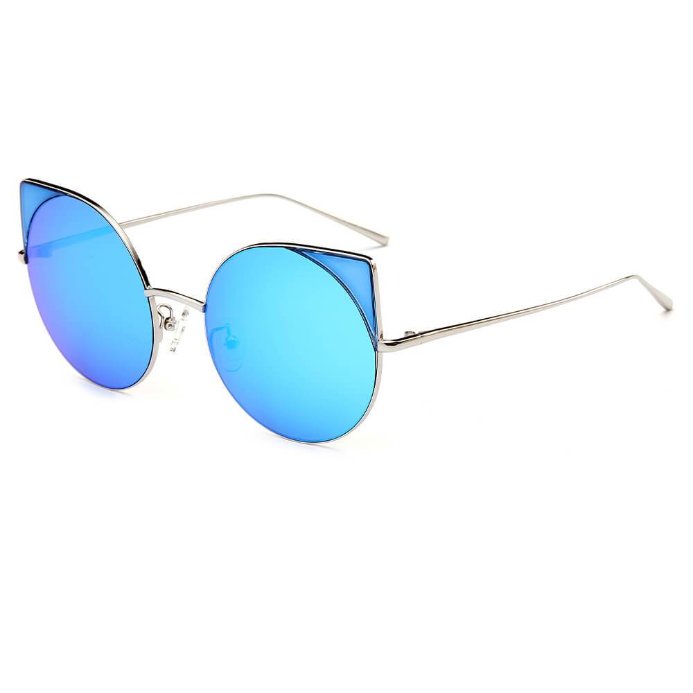 Dublin | CA03 - Women Mirrored Lens Round Cat Eye Sunglasses - 6 COLORS -