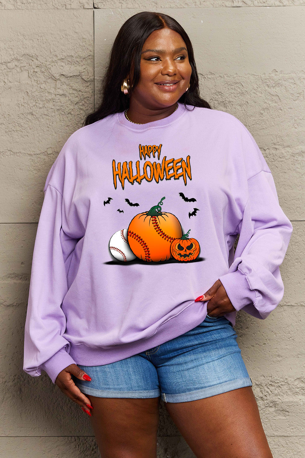 Simply Love Full Size HAPPY HALLOWEEN Graphic Sweatshirt - SIZES S THRU 3XL - T - 6 COLORS -