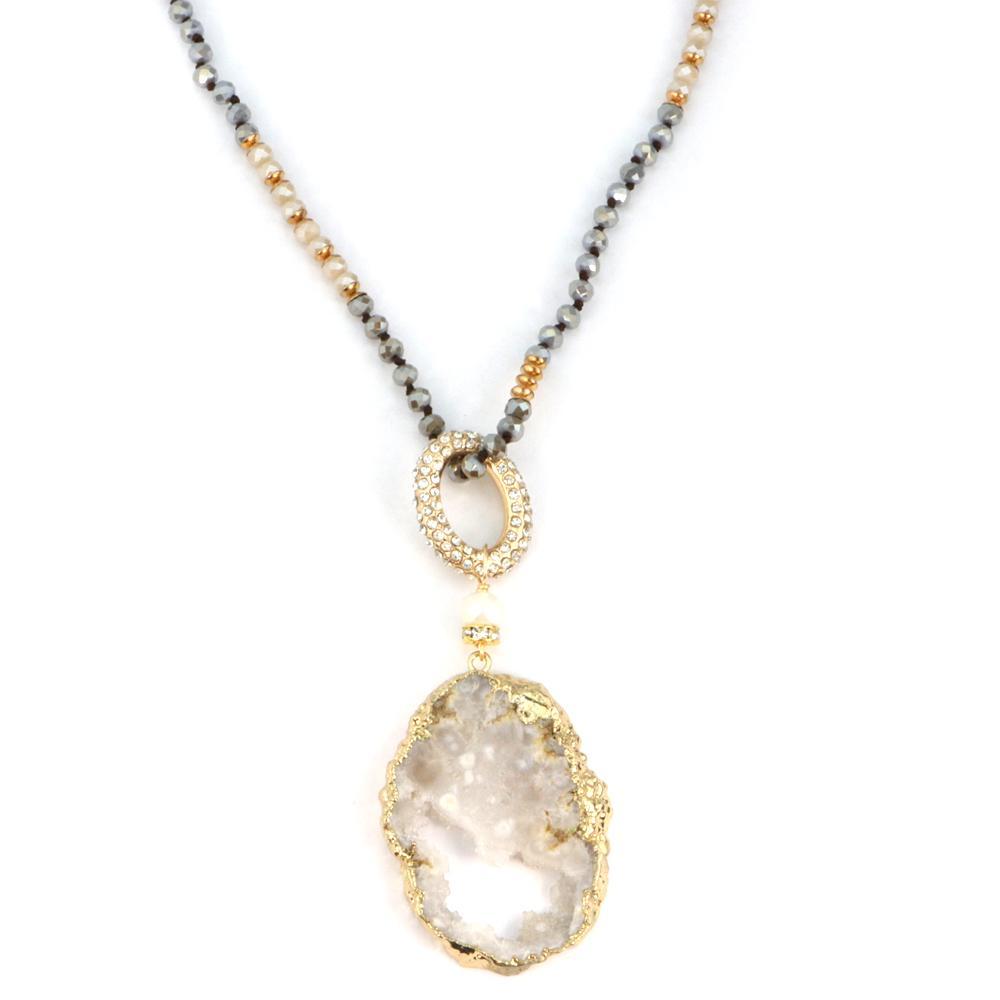 Christy Jean - 5 Way Druzy Beaded Necklace in Ivory -