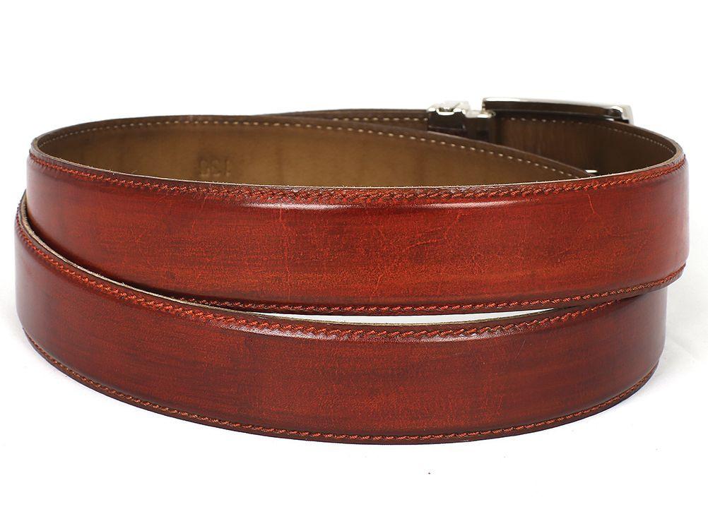 PAUL PARKMAN - Men's Leather Belt Hand-Painted Reddish Brown -