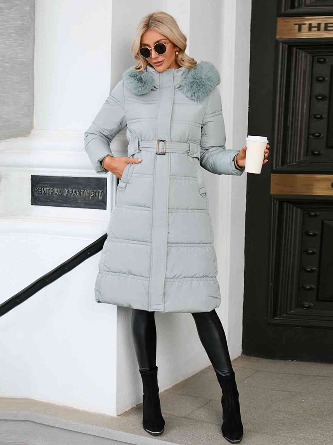 Longline Hooded Winter Coat with Pockets - T - 3 COLORS -