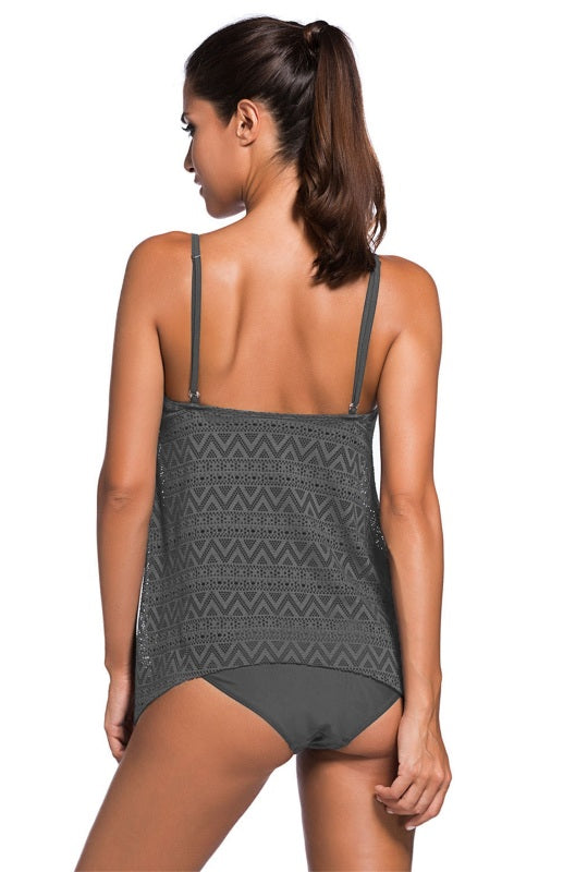 Women's Jacquard Mesh Solid Color Split Swimsuit - K - 3 COLORS -