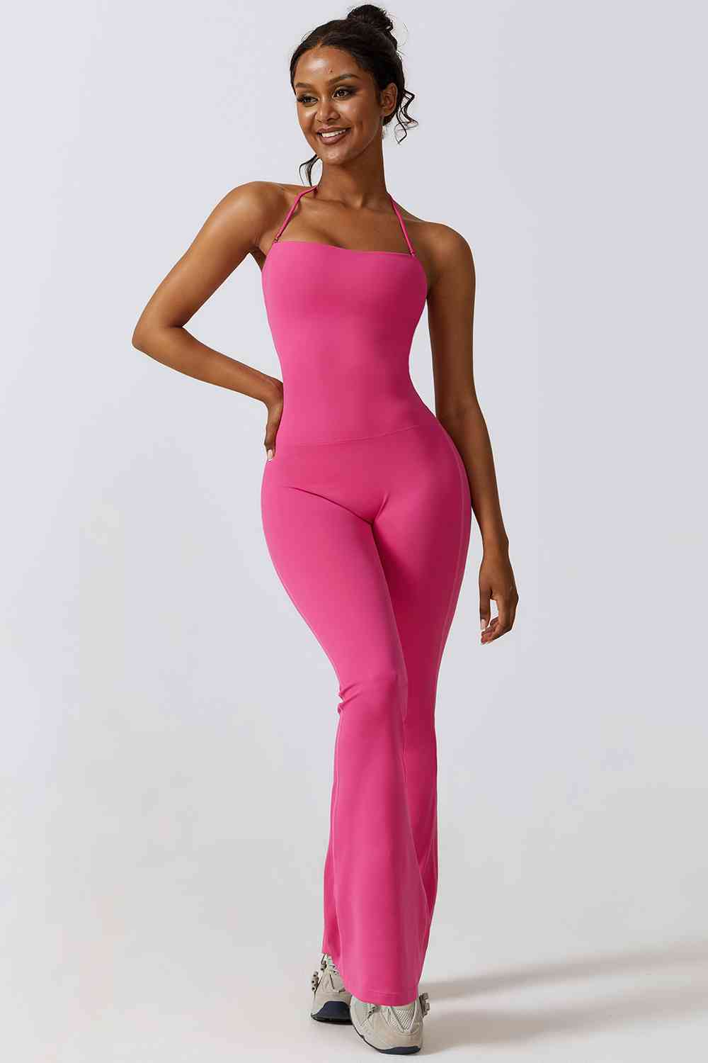 Halter Neck Flare Sport Jumpsuit - T - 4 COLORS -