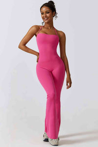 Thumbnail for Halter Neck Flare Sport Jumpsuit - T - 4 COLORS -