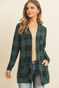 Thumbnail for Riah Fashion - Plaid Long Sleeved Front Pocket Open Cardigan - 3 COLORS -