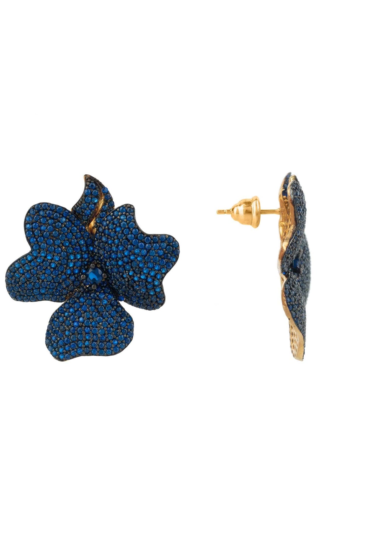 LATELITA - Flower Large Stud Earrings Gold Sapphire Blue -