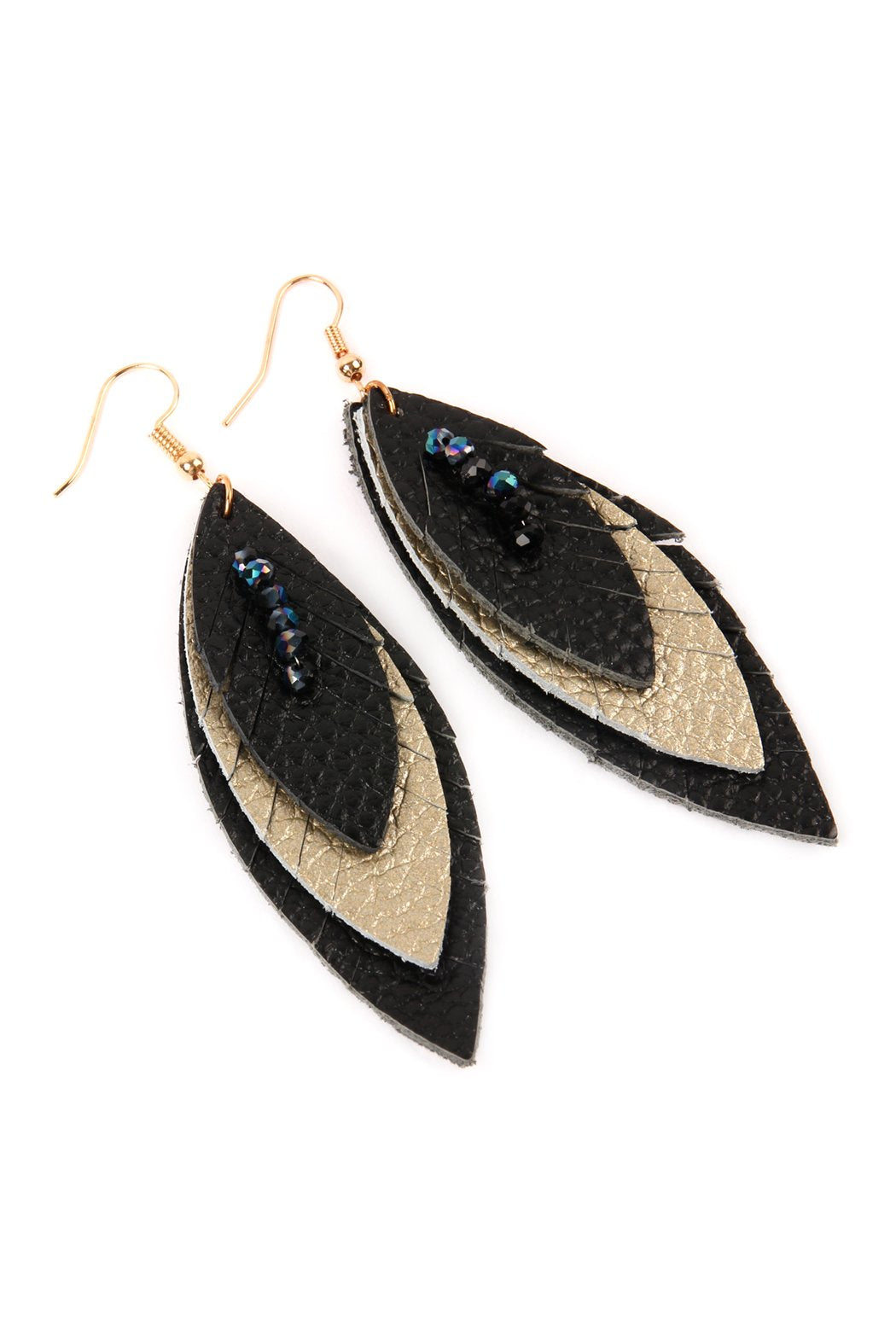 Three Layer Fringe Leather Marquise Earrings - 14 COLORS -