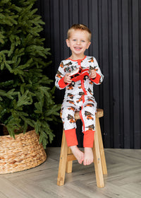 Thumbnail for Eclipse Kids - Tree-Mendous Christmas - Red - Long Sleeve Zipper Sleep Romper -