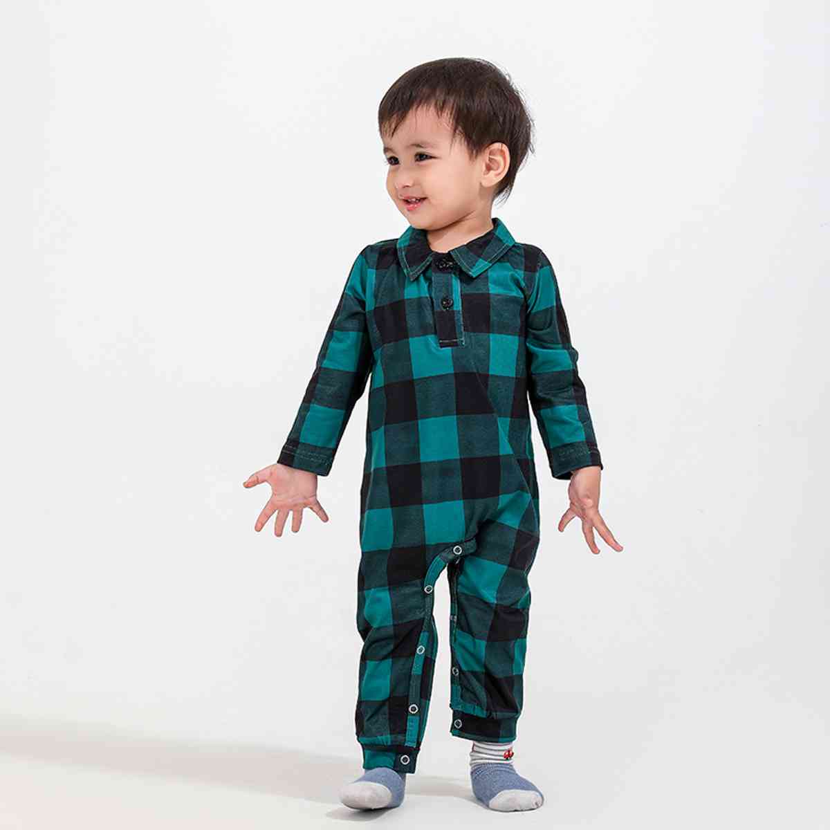 BABY Plaid Collared Neck Jumpsuit - T -