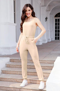 Thumbnail for Drawstring Round Neck Sleeveless Jumpsuit - T - 5 COLORS -