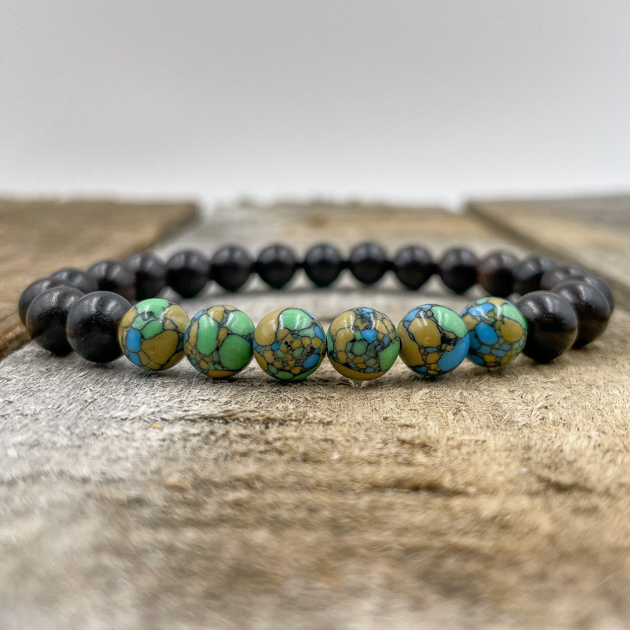 Grove - Multicolor Howlite & Blackwood Mala Beaded Bracelet -