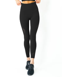 Thumbnail for Savoy - Mesh Seamless Legging With Ribbing Detail - Black - 1 COLOR -