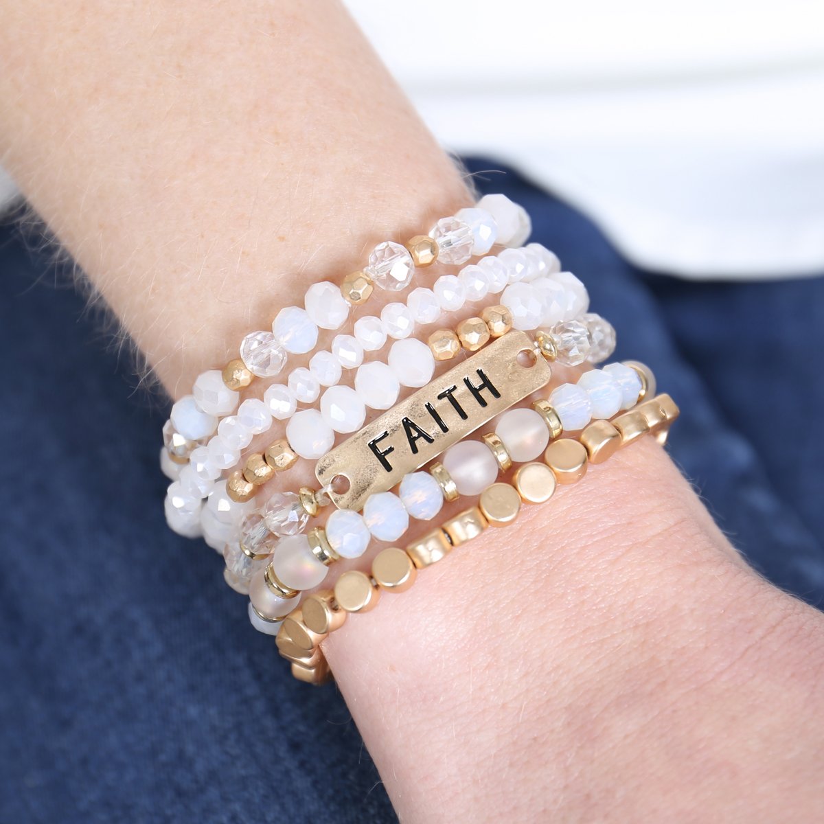 "Faith" Charm Mixed Beads Bracelet - 5 COLORS -