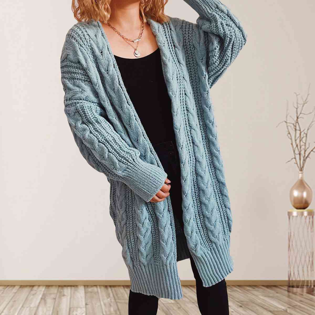 Cable-Knit Open Front Dropped Shoulder Cardigan - T - 6 COLORS -