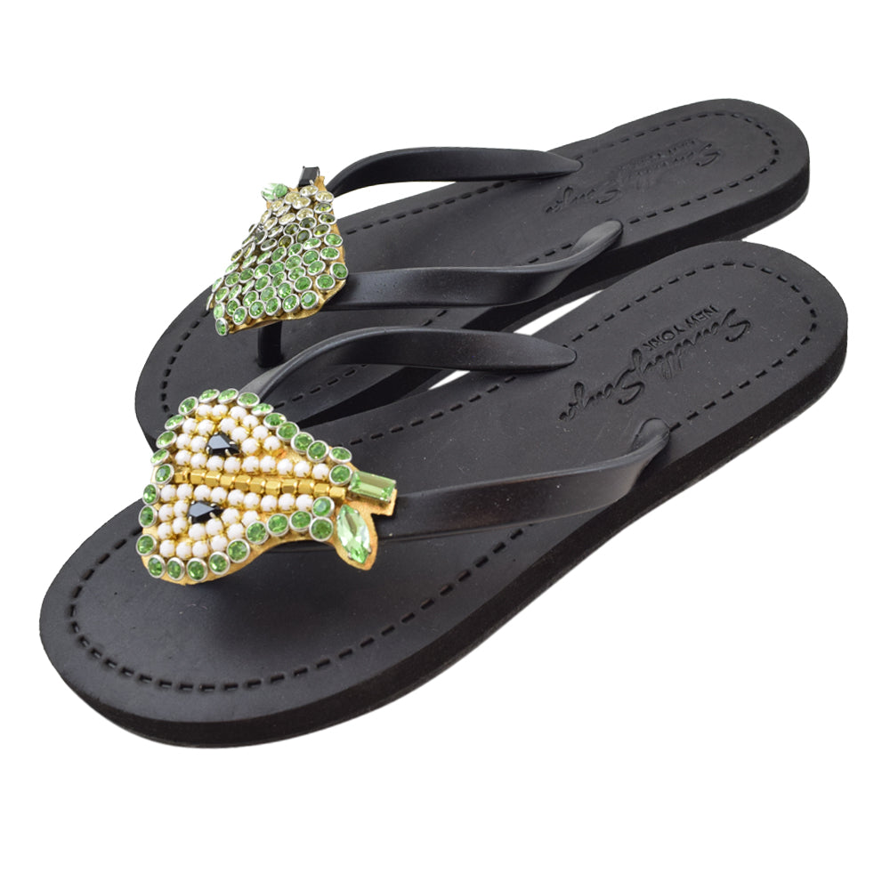 SAND BY SAYA N.Y. - Pear - Rhinestone Flat Flip Flops Sandal - 5 COLORS