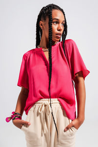 Thumbnail for Q2 - V Neck Short Sleeve Top in Fuchsia - 2 SIZES - 1 COLOR -