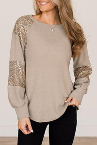 Thumbnail for Sequin Round Neck Long Sleeve T-Shirt - T - 1 COLOR -