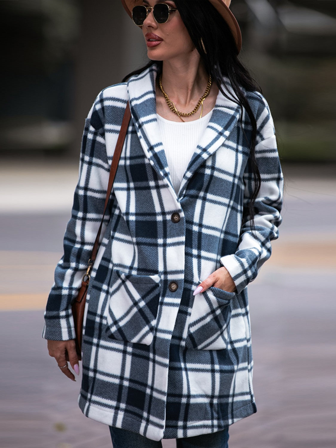 Plaid Shawl Collar Jacket with Pockets - t - 3 colors -